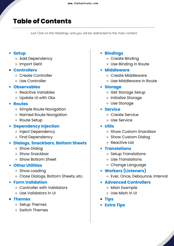 GetX State Management Cheat Sheet PDF