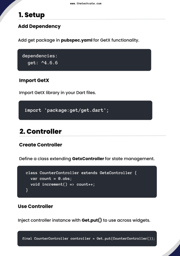 GetX State Management Cheat Sheet PDF