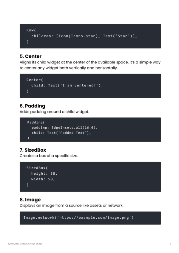 Flutter Widget Cheat sheet PDF, Flutter Cheat sheet