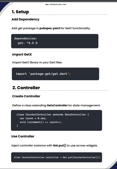 GetX State Management Cheat Sheet PDF