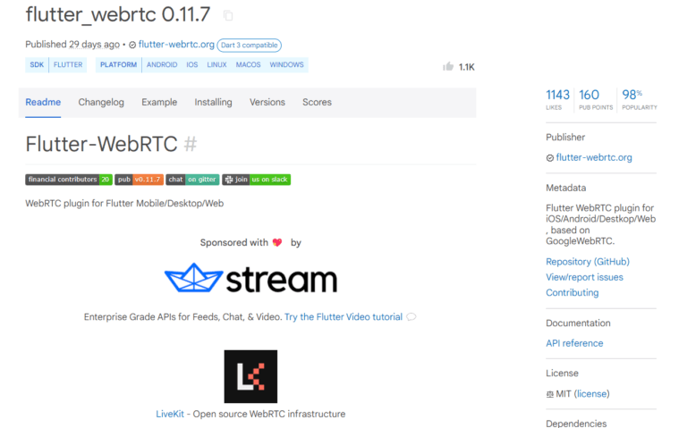 Top 10 Live Streaming and Realtime Packages in Flutter : flutter_webrtc